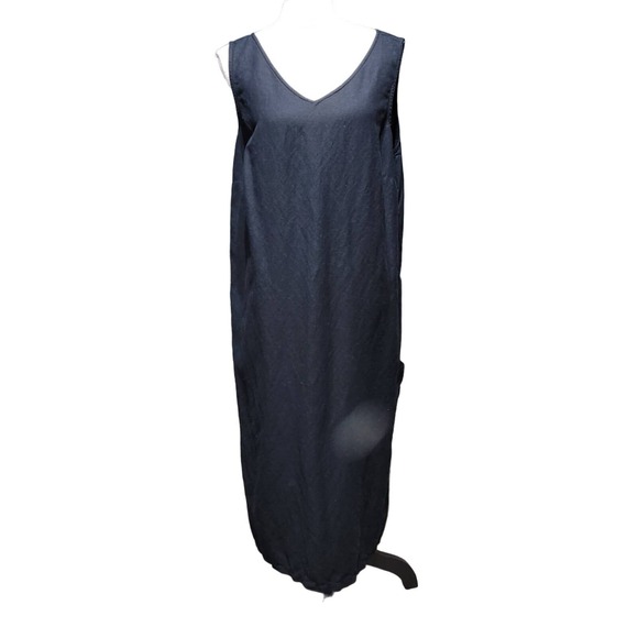 Avenue Maxi Casual Dress Women's 18/20 Black V Neck Relaxed Side Slit Sleeveless - Picture 1 of 9